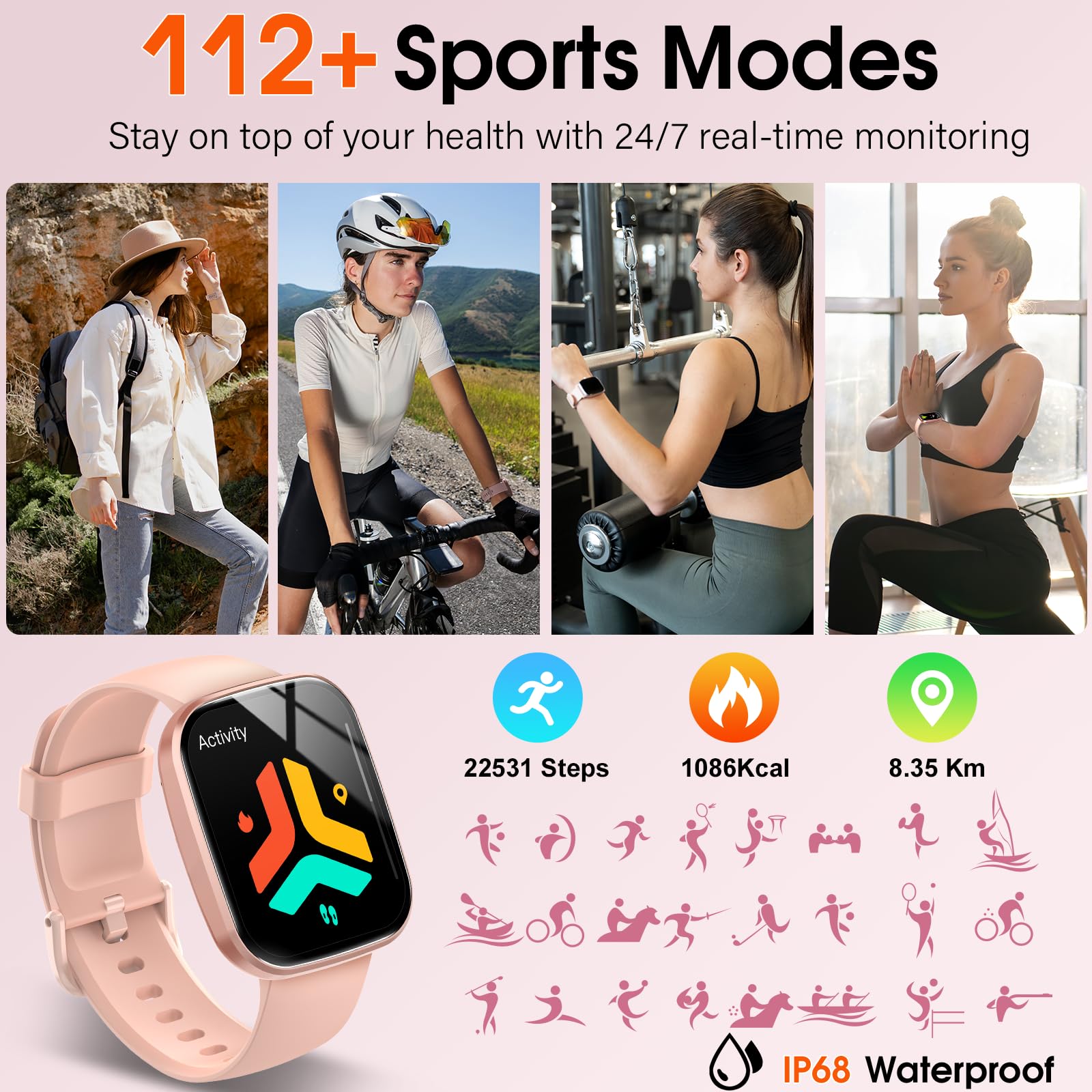 Craques smartwatch with call function showing activity tracking and 112 sports modes for fitness monitoring