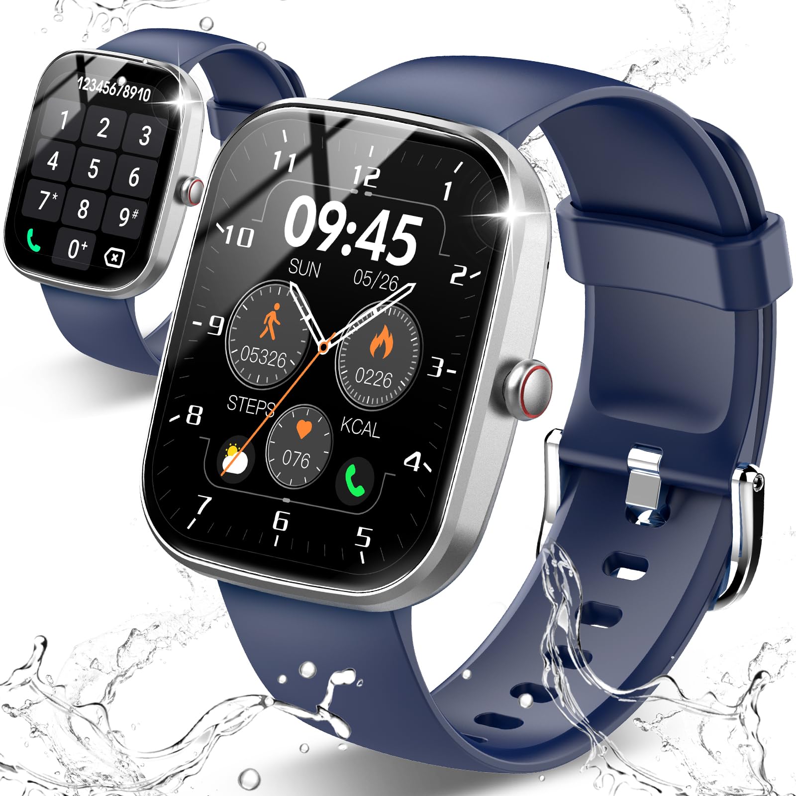 craques smartwatch with call function in silver and blue with fitness tracking and water resistance