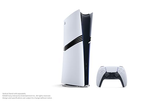 PlayStation 5 Digital Edition Slim console standing vertically next to a white and black controller
