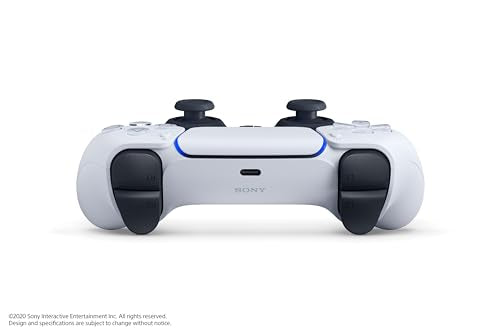 White Sony PlayStation 5 controller showing back view with black triggers and thumbsticks