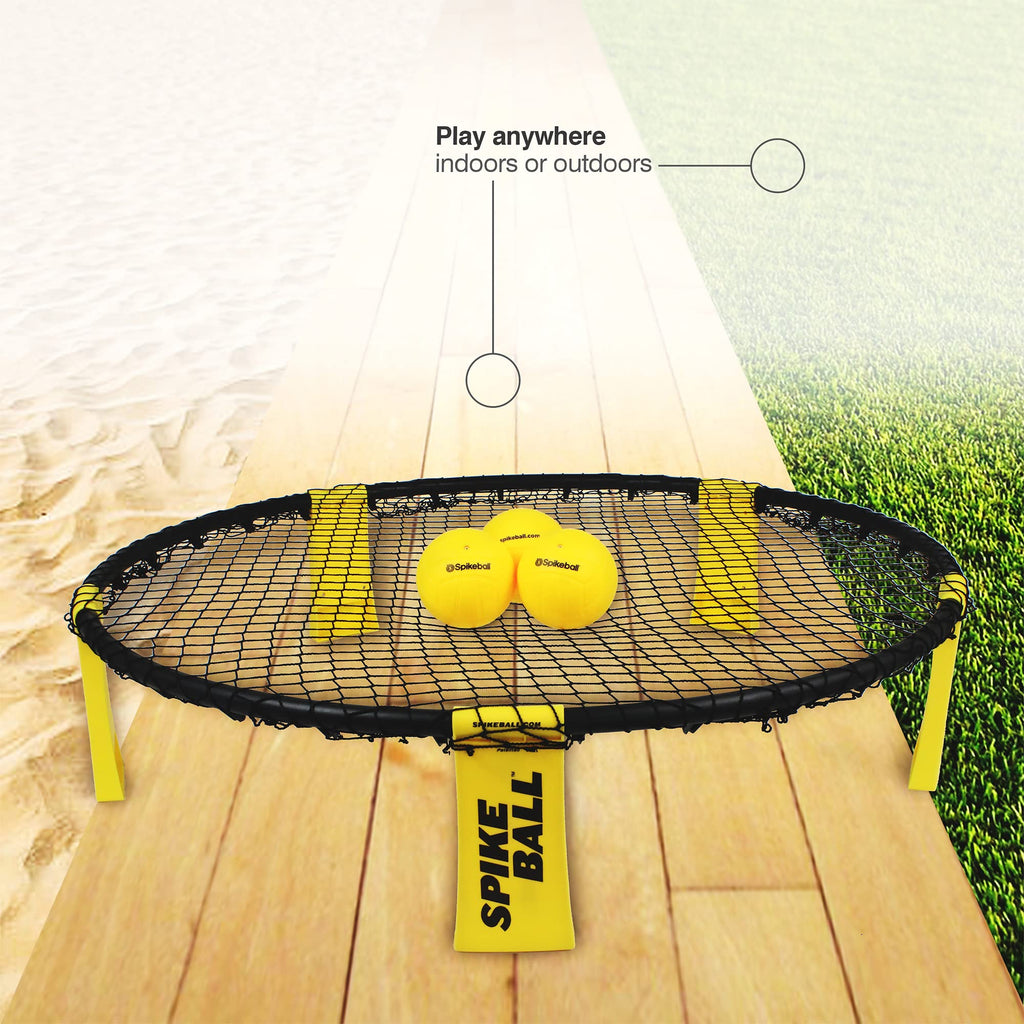 Craques Spikeball game set with yellow net, frame, and two yellow balls for indoor and outdoor play