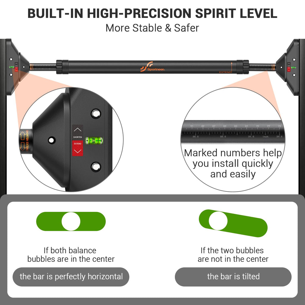 Craques pull up bar no screws with built-in high-precision spirit level for stable and easy installation