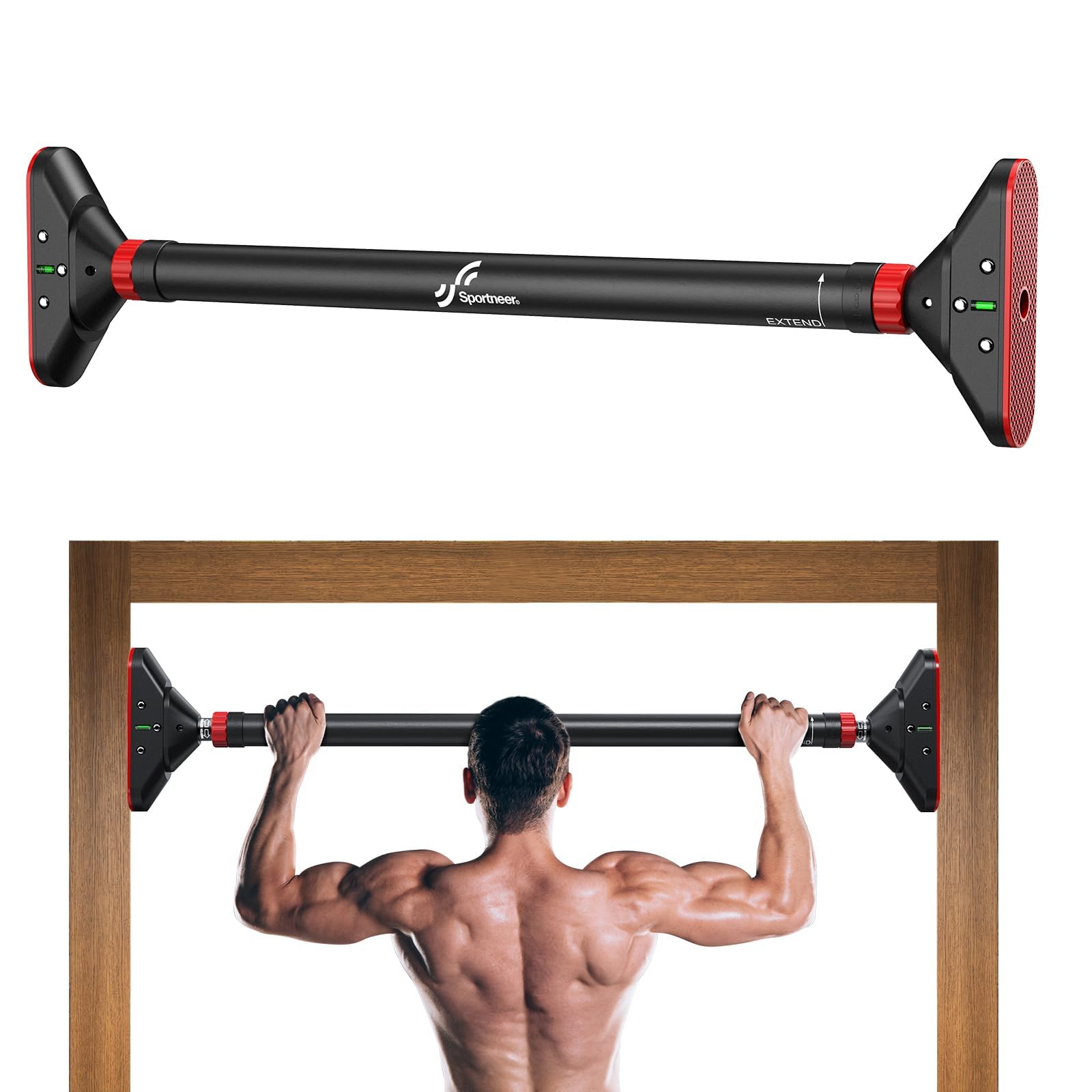 craques pull up bar no screws installed in doorway with man performing pull ups