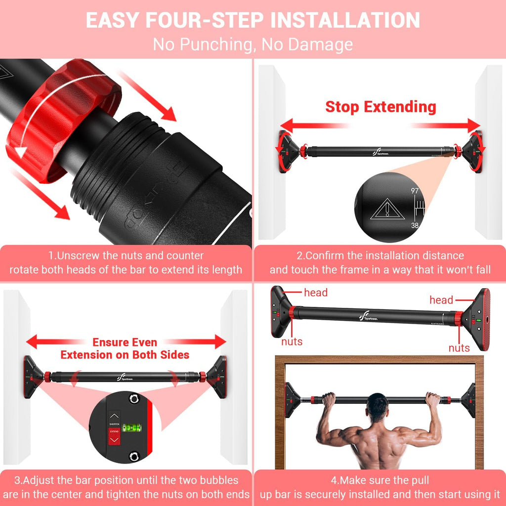 Craques pull up bar no screws with easy four-step installation for secure wall mounting without damage