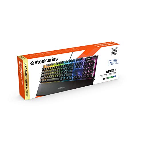 SteelSeries Apex 3 gaming keyboard packaging with RGB backlit keys and durable design