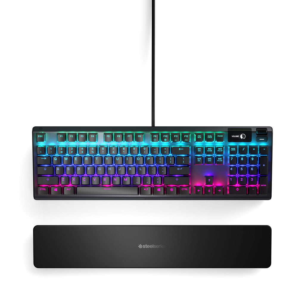 SteelSeries Apex 3 gaming keyboard with RGB lighting and black detachable wrist rest by craques