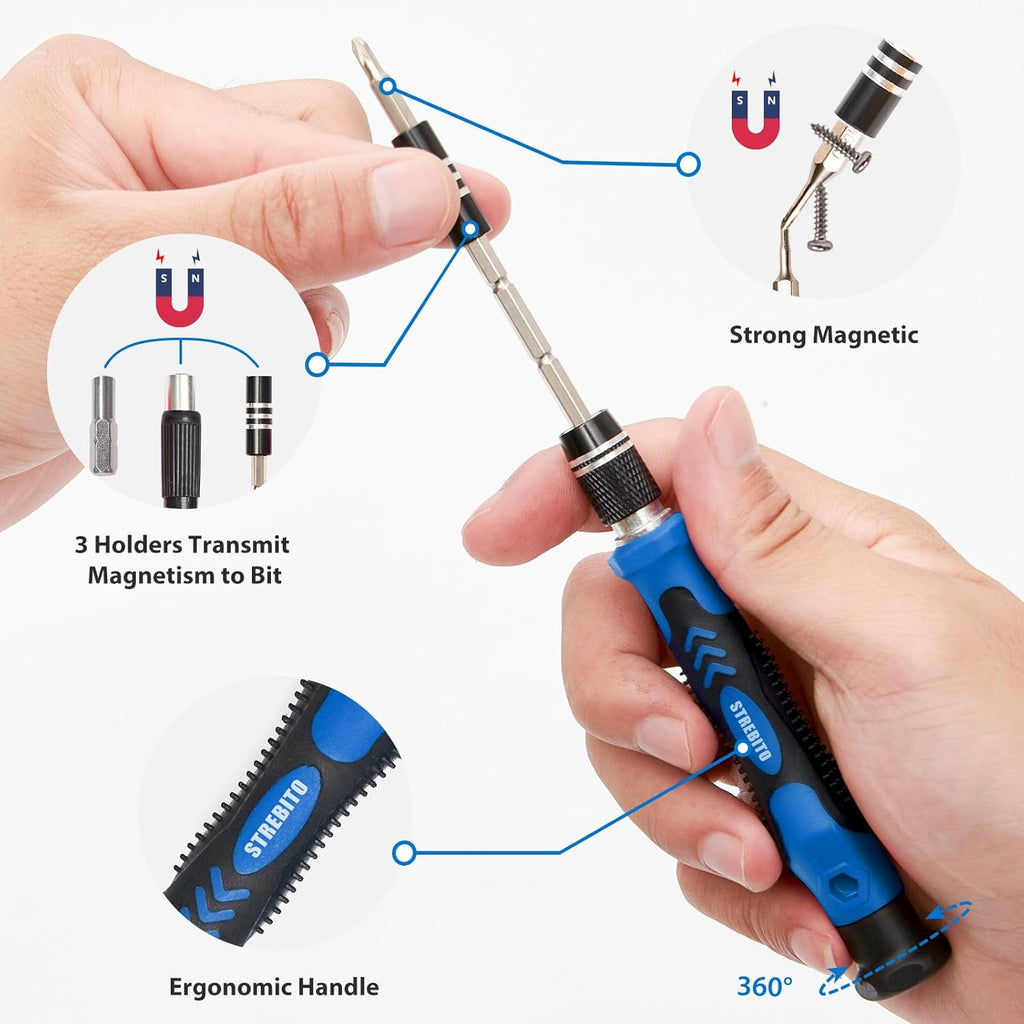 Electronics precision screwdriver set by craques with ergonomic handle and strong magnetic holders