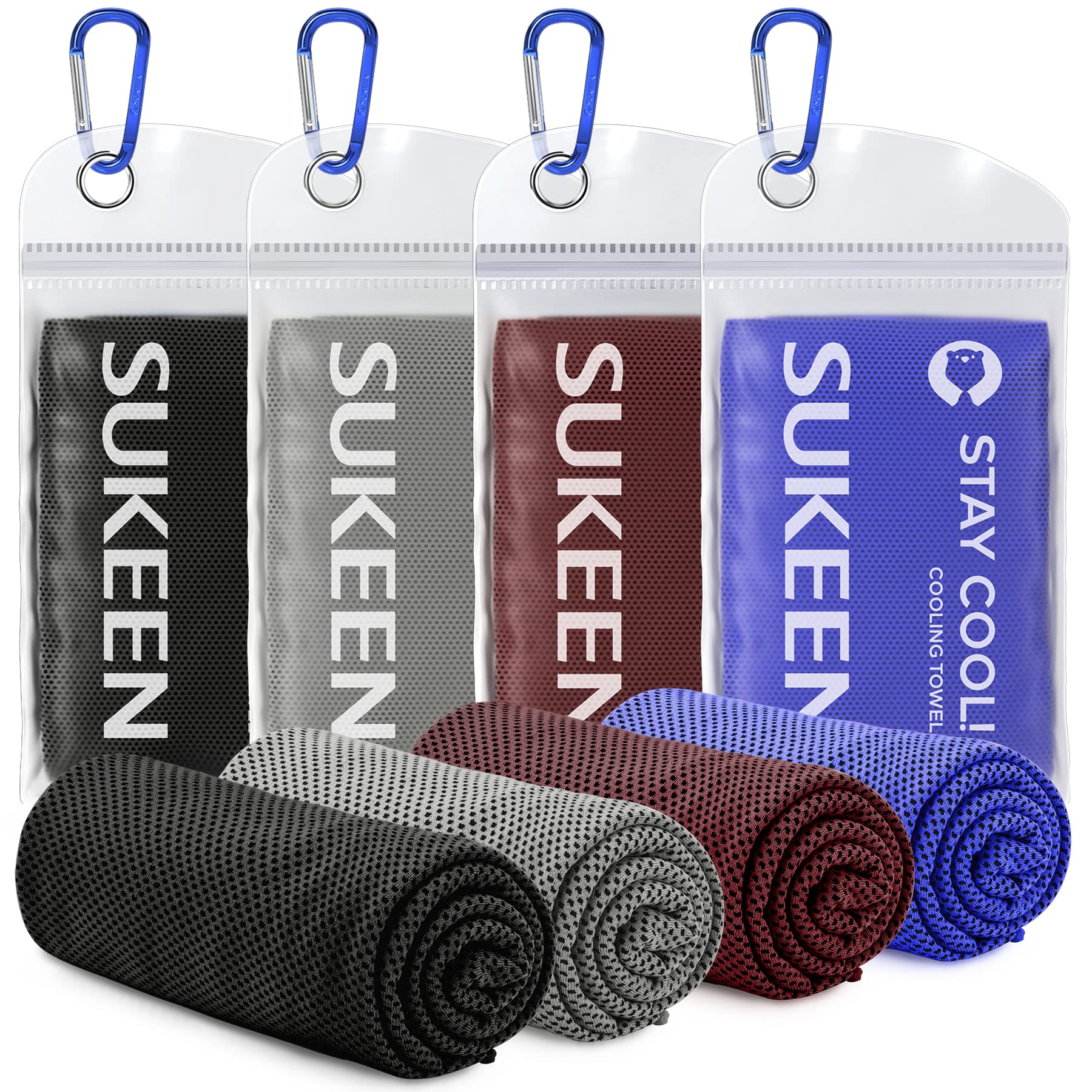 Craques cooling towel for sports in black gray red and blue with mesh texture and carabiner clip