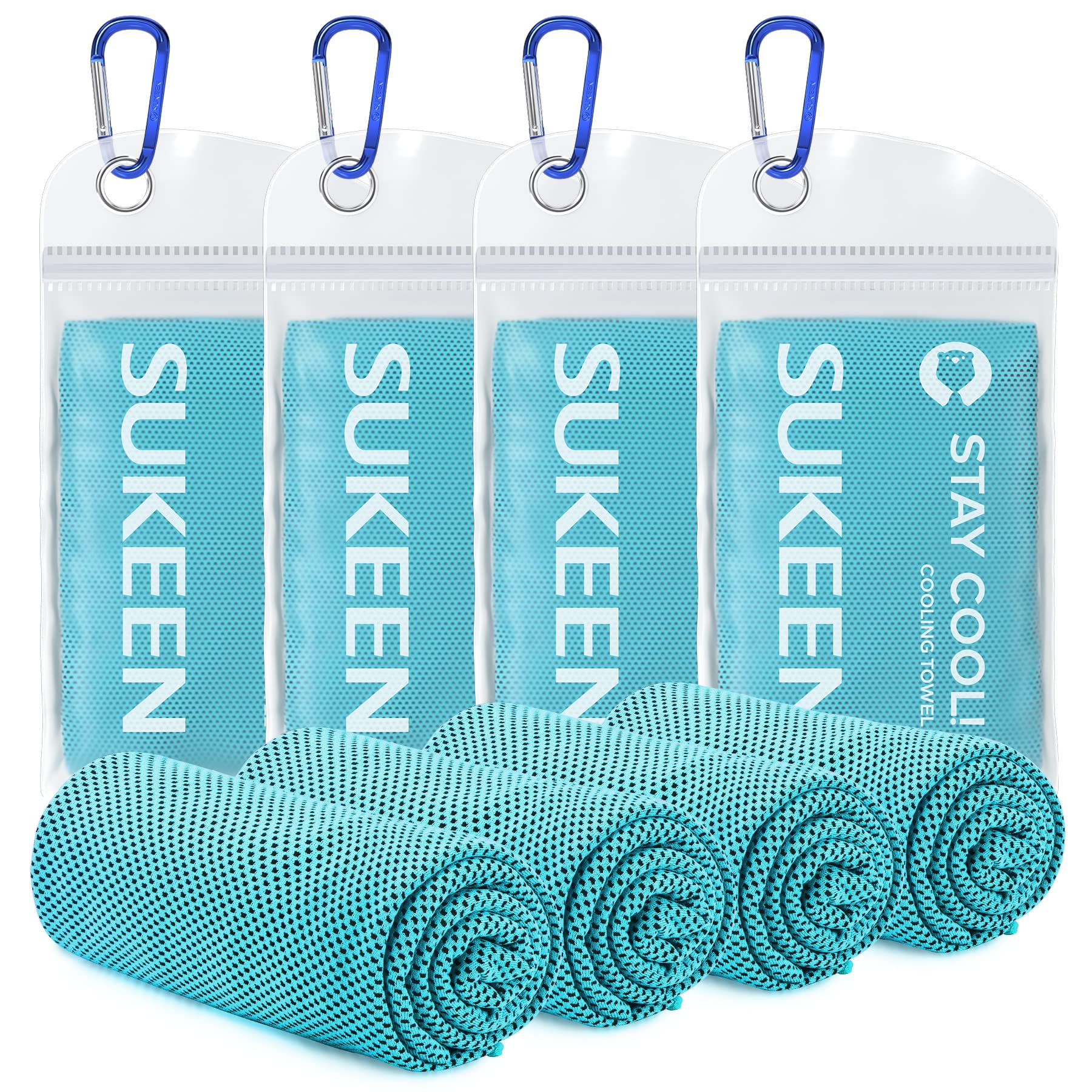 Craques cooling towel for sports set of four blue towels with mesh design and carabiner clips