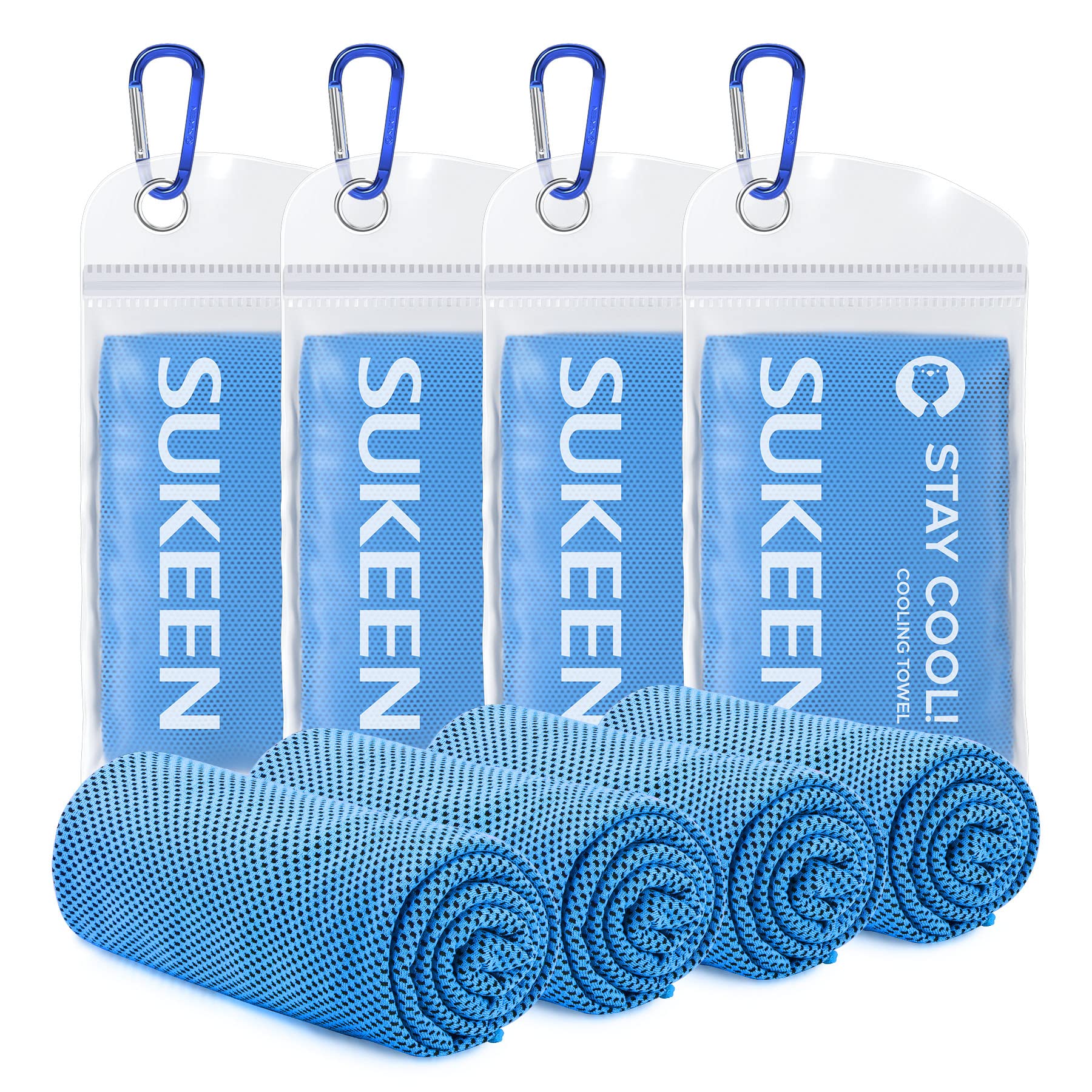 Craques cooling towel for sports set of four blue breathable mesh towels with carabiner clips