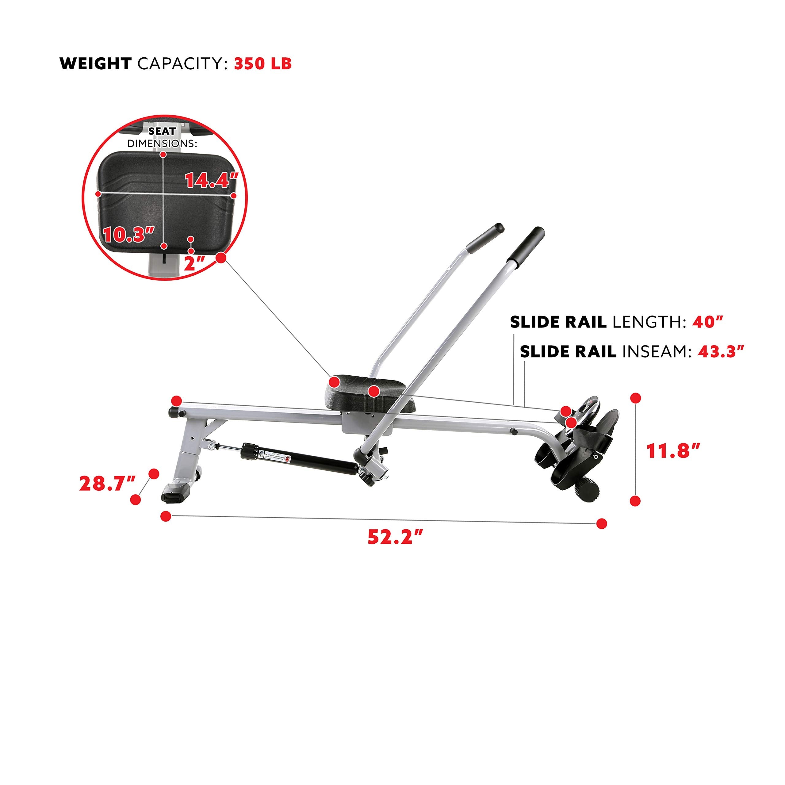 Craques compact rowing machine for home gym with steel frame and cushioned seat dimensions