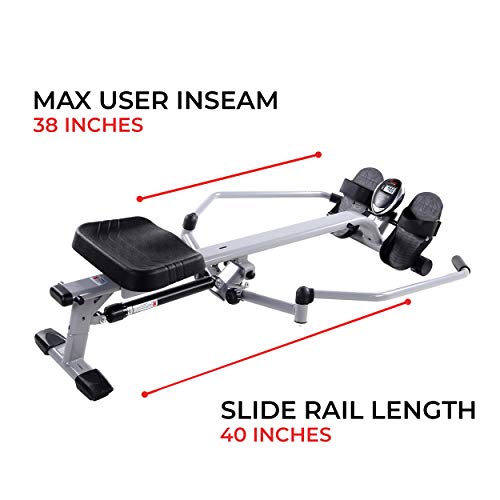 Compact rowing machine for home gym by craques with 40 inch slide rail length and 38 inch max user inseam