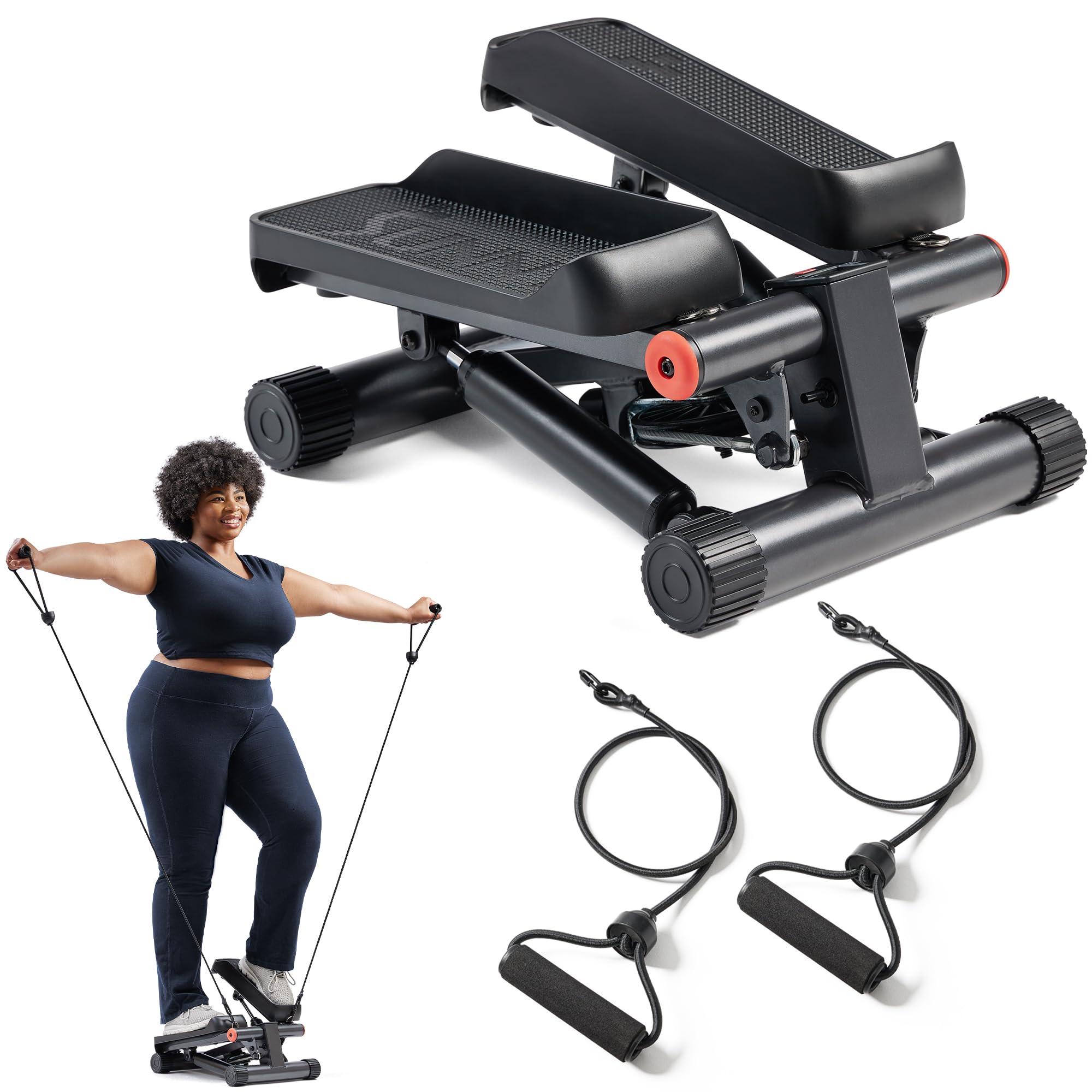 Craques black mini stepper for home use with resistance bands and non-slip pedals for effective workouts