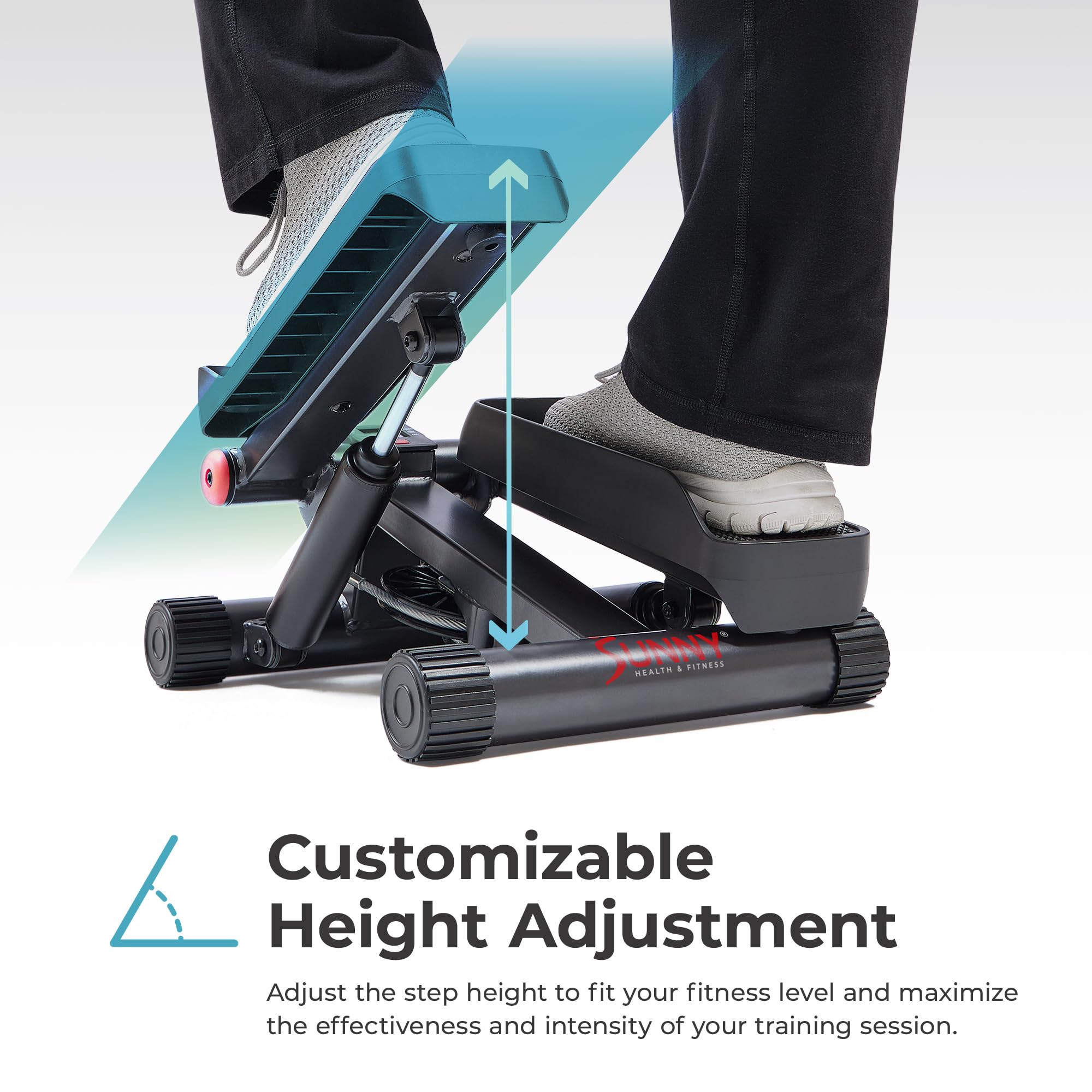 Craques mini stepper for home use with customizable height adjustment and person exercising
