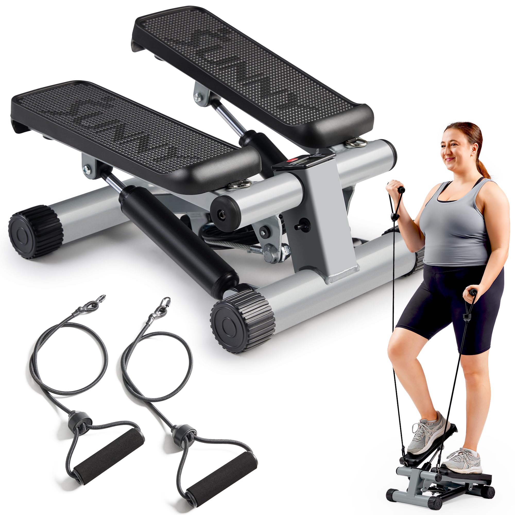 Craques mini stepper for home use with resistance bands and textured pedals for effective indoor workouts