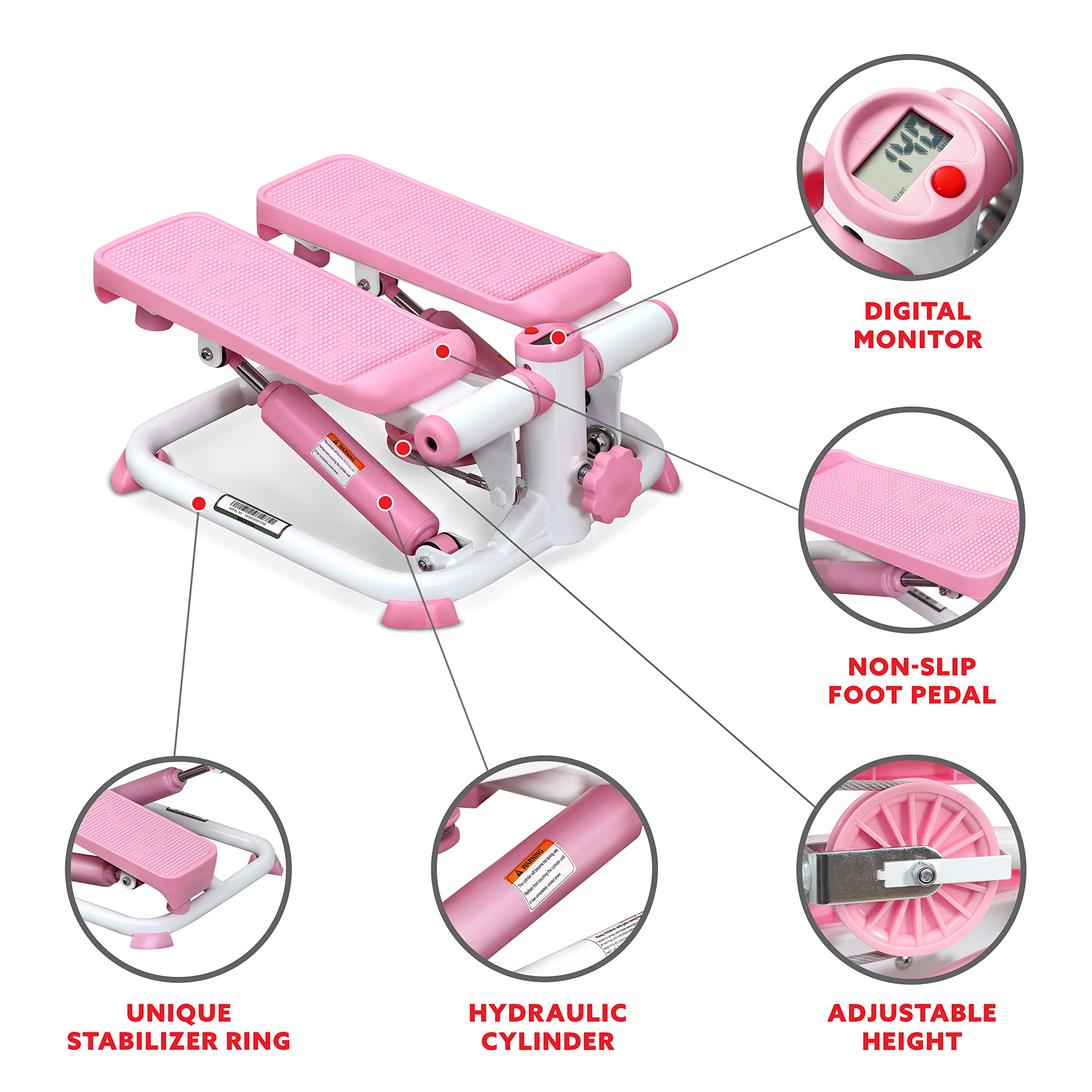 Craques pink mini stepper for home use with digital monitor non-slip pedals hydraulic cylinder and adjustable height
