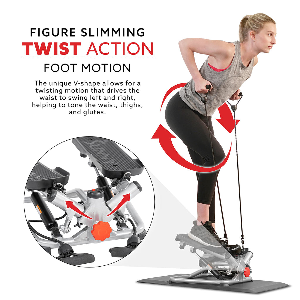 Woman using craques mini stepper for home use with twist action and foot motion for slimming waist and toning muscles