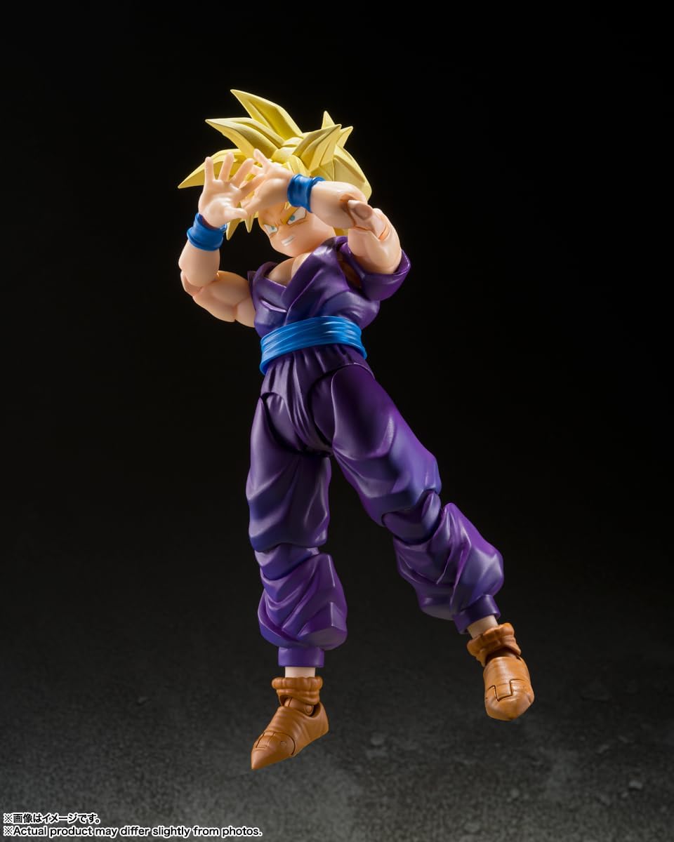 Super Saiyan Gohan action figure by craques with purple outfit and yellow hair in battle pose