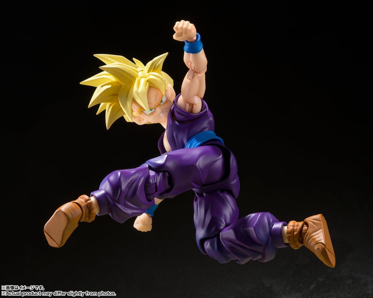 Craques Super Saiyan Gohan action figure in dynamic flying kick pose with purple outfit
