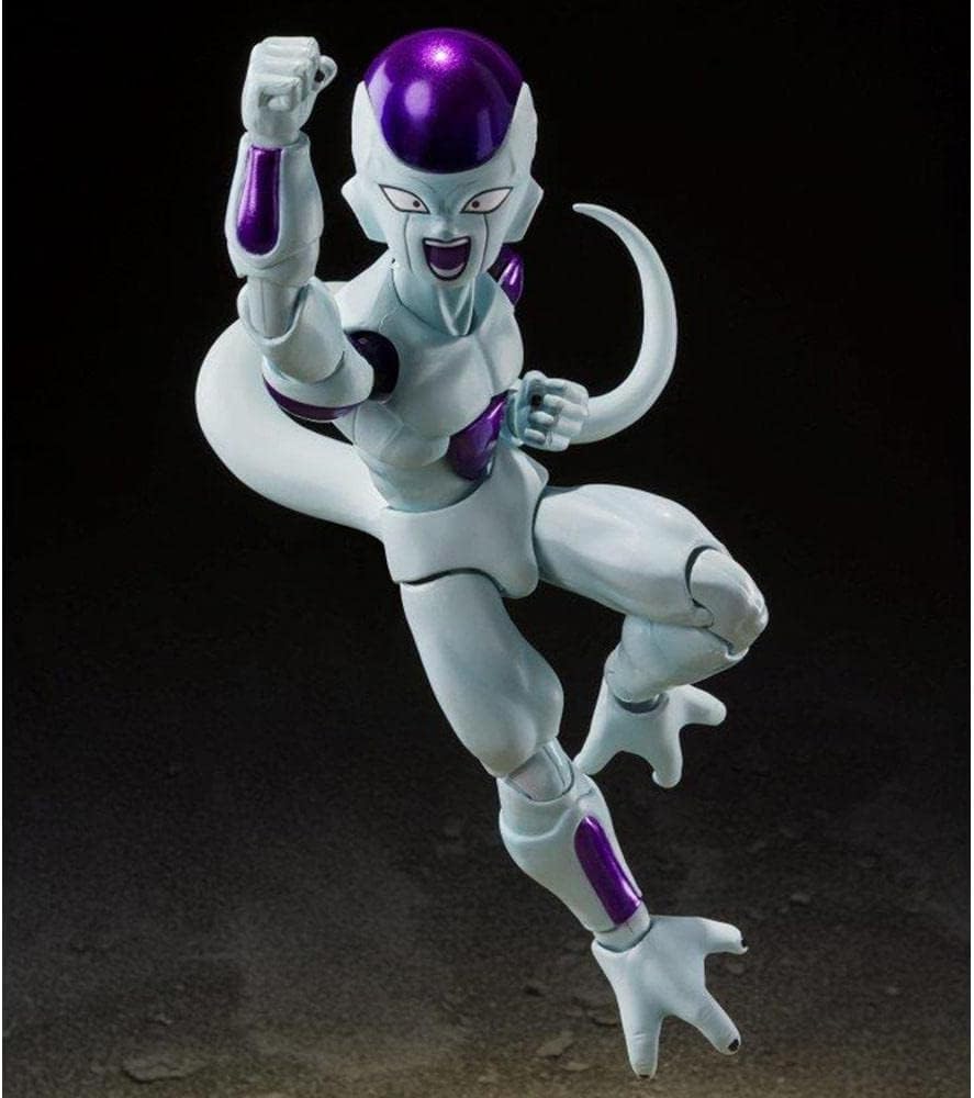 Tamashi Nations Frieza action figure in white and purple posed mid-air with clenched fist