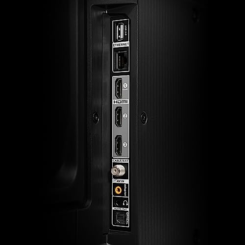 Side view of TCL 55 inch 4K smart TV showing HDMI, Ethernet, and AV input ports