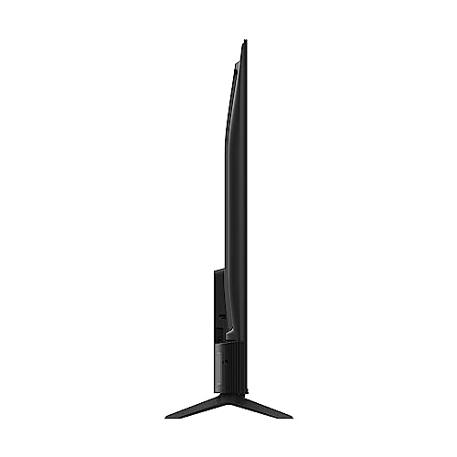 Side view of a slim black TCL 55 inch 4K smart TV with modern stand design