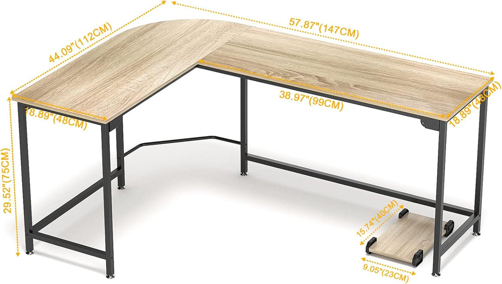 Craques modern l shaped desk for home office with wood surface and black metal frame