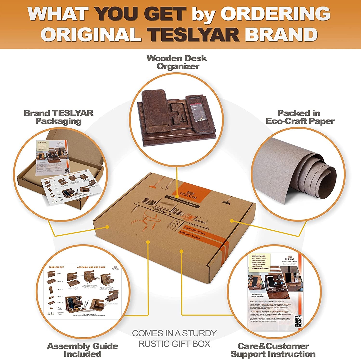 Craques Wood Phone Docking Station for Men with Organizer - Bourbon Brown