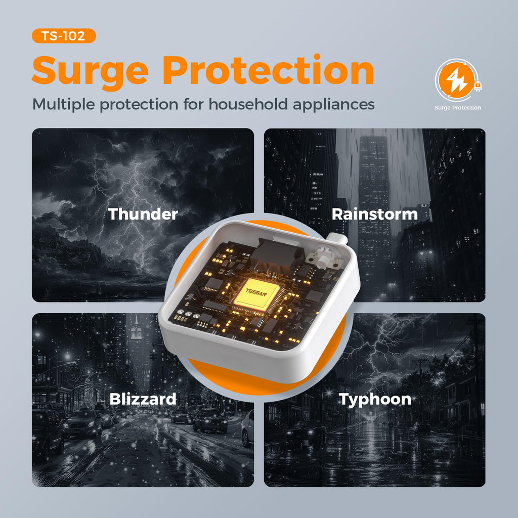 craques flat plug extension cord 5 feet with surge protection for thunder rainstorm blizzard and typhoon