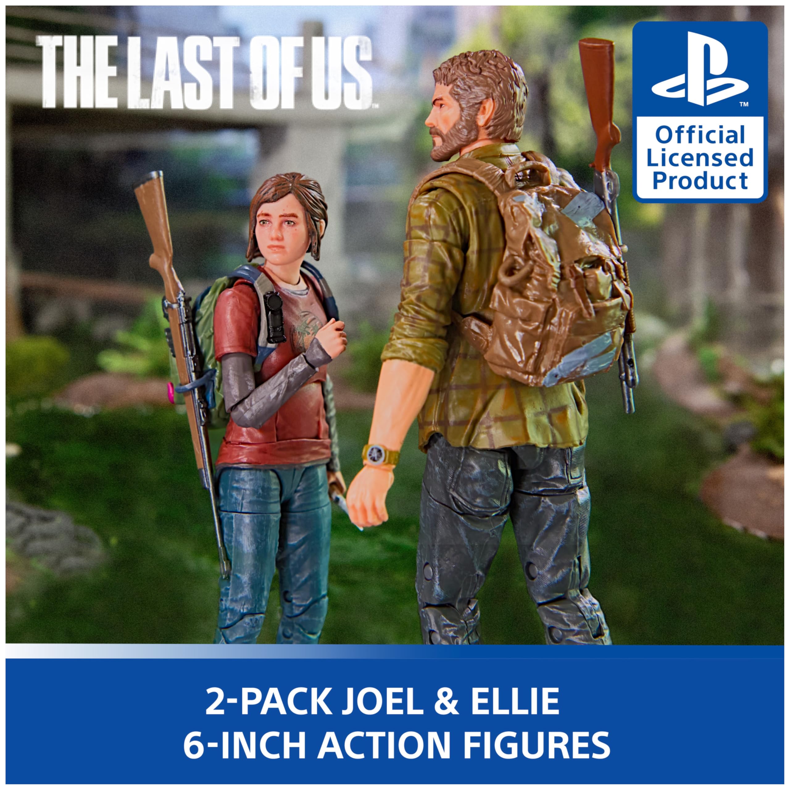 The Last of Us 2-pack Joel and Ellie 6-inch action figures holding weapons and gear