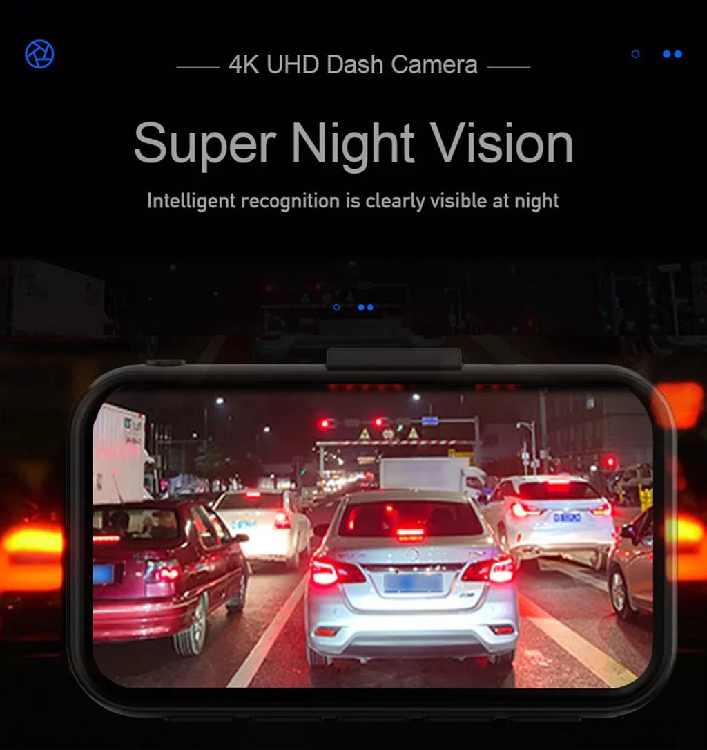 Craques 4K dual dash cam for car with super night vision showing clear night traffic view