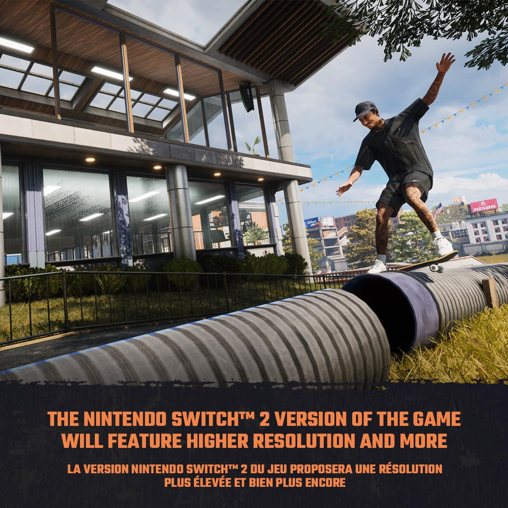 Tony Hawk 3 and 4 Remastered Playstation 5 gameplay showing a skateboarder performing tricks near a modern building