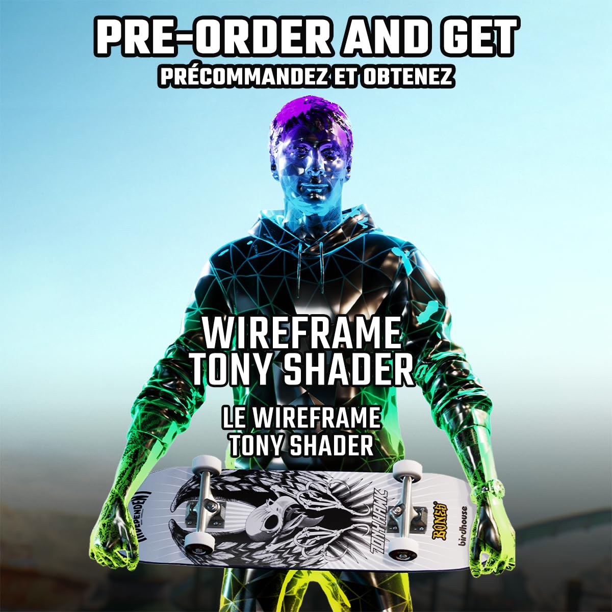 Pre-order Tony Hawk 3 and 4 Remastered Playstation 5 and get Wireframe Tony Shader character with skateboard