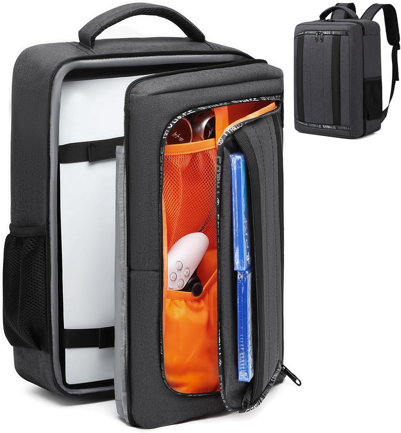 Craques travel backpack for PS5 with organized compartments for console and accessories in black