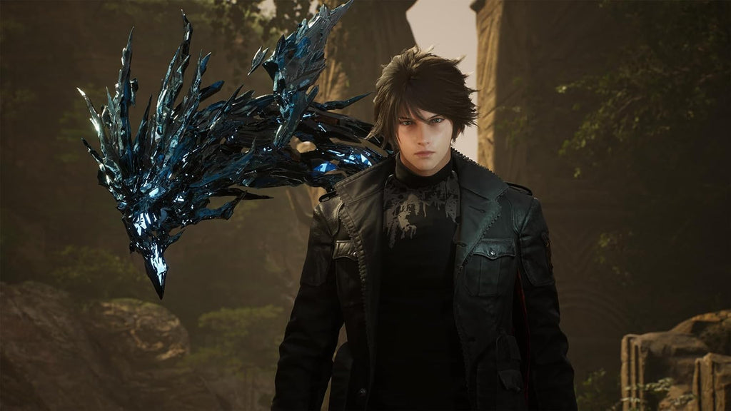Lost Soul Aside PS5 character wearing black jacket with glowing dark dragon in a forest setting