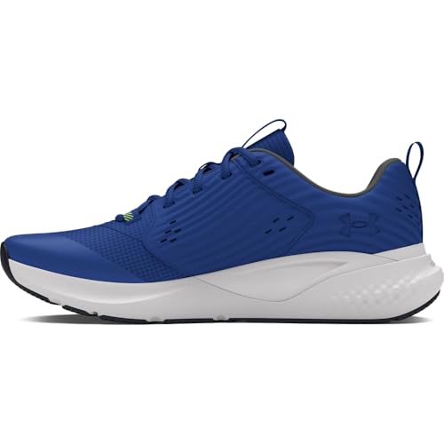 Under Armour Charged Commit 4 sneakers in blue with white sole and breathable mesh design
