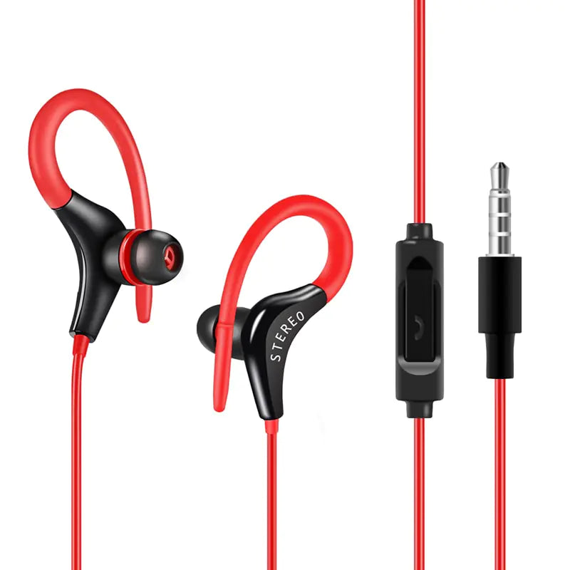 Craques universal in-ear sport headphones in red and black with ear hooks and inline control