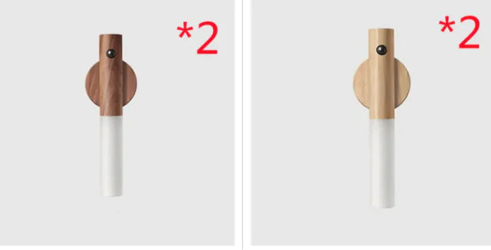 Set of two wooden USB rechargeable LED lamps with modern minimalist design