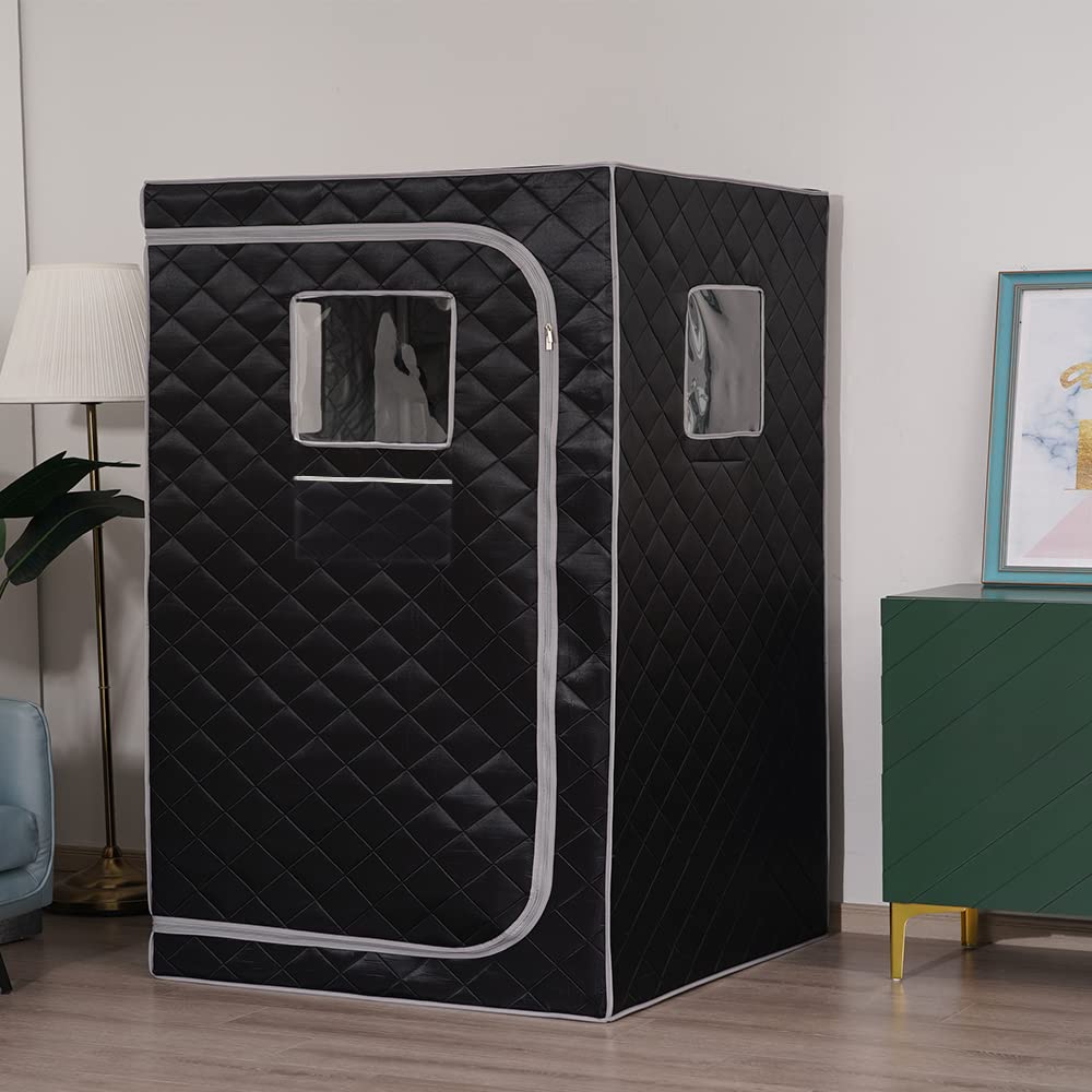 Craques full size steam sauna tent in black quilted fabric with clear windows and zippered door