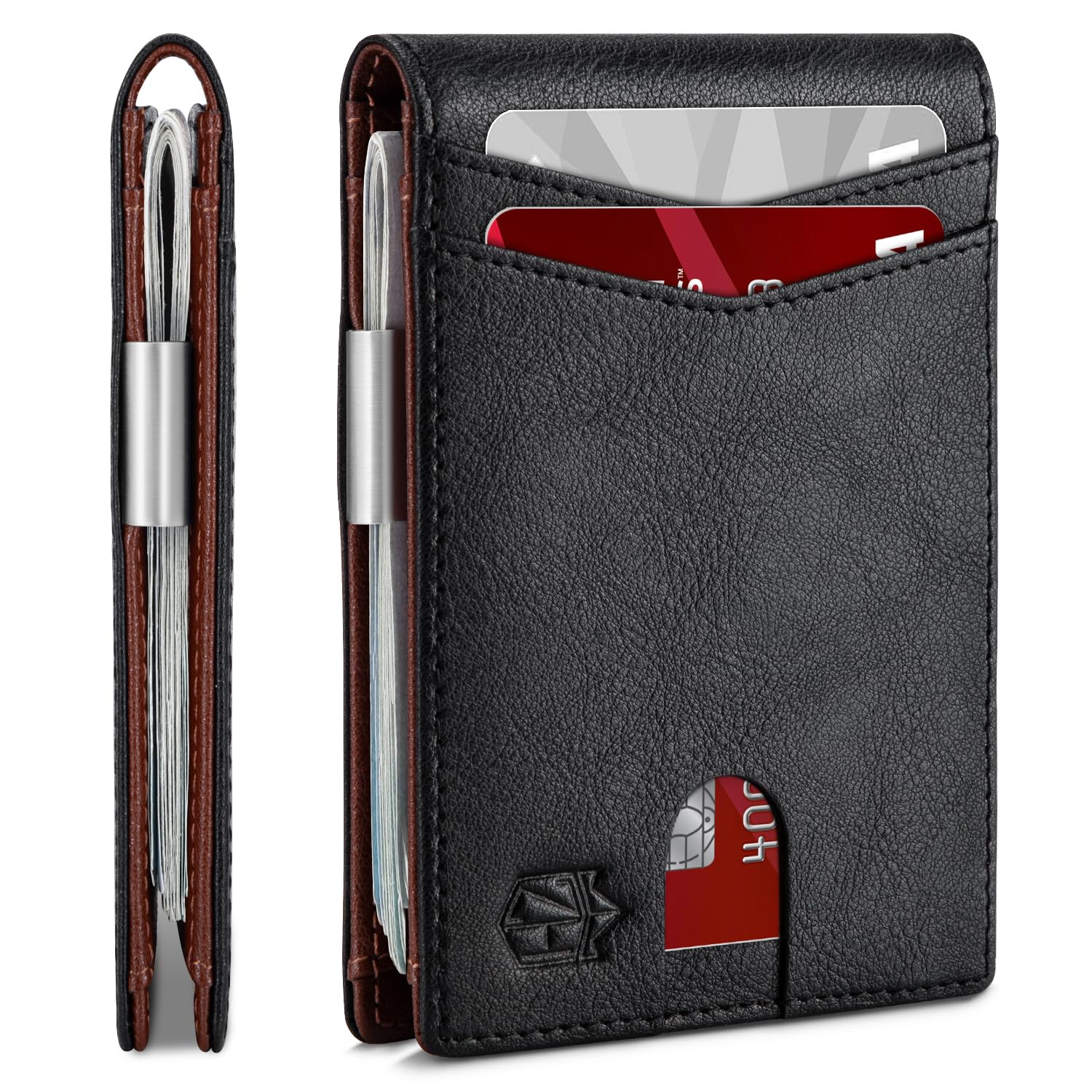 Black slim RFID wallet for men by craques with card slots and money clip
