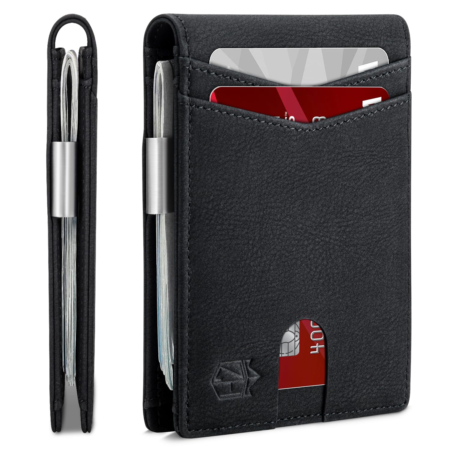 craques slim RFID wallet for men in black leather with card slots and money clip