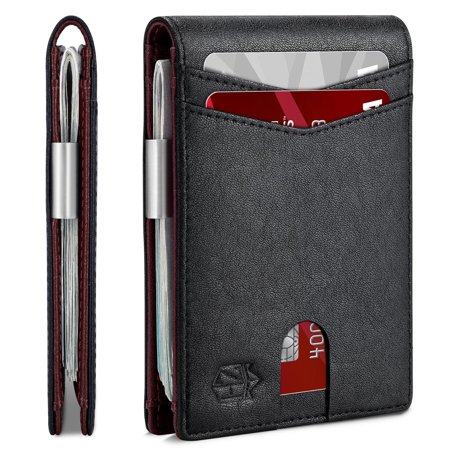 Craques slim RFID wallet for men in black leather with card slots and money clip