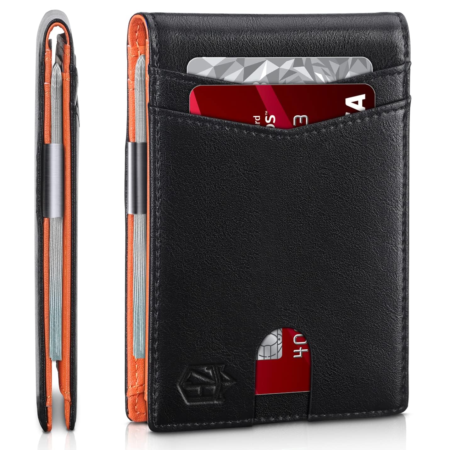 Craques slim RFID wallet for men in black leather with card slots and metal money clip