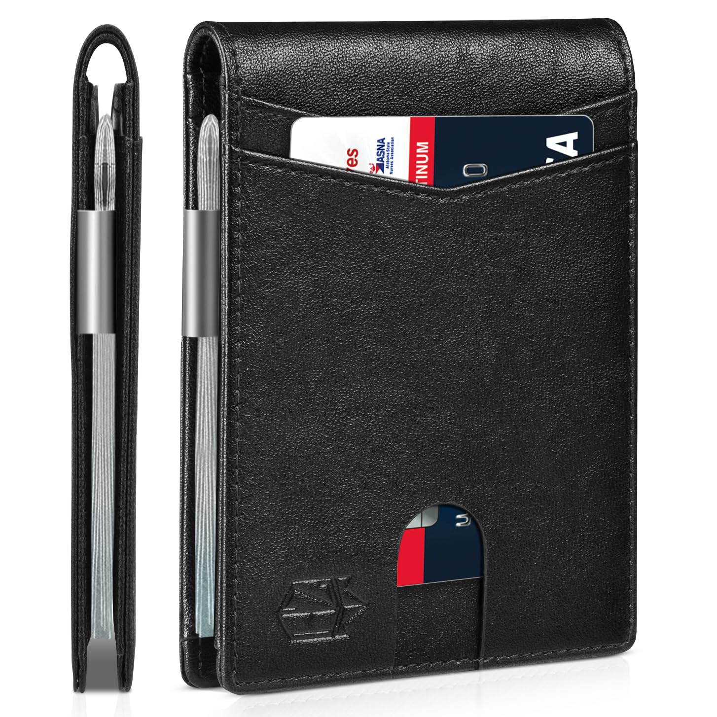 Black slim RFID wallet for men by craques with card slots and titanium money clip