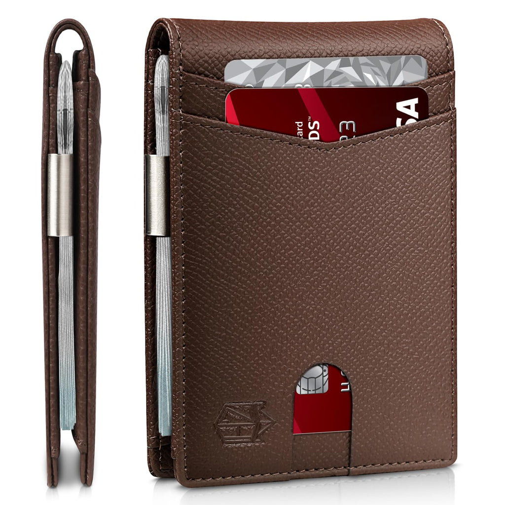Craques slim RFID wallet for men in brown leather with card slots and money clip