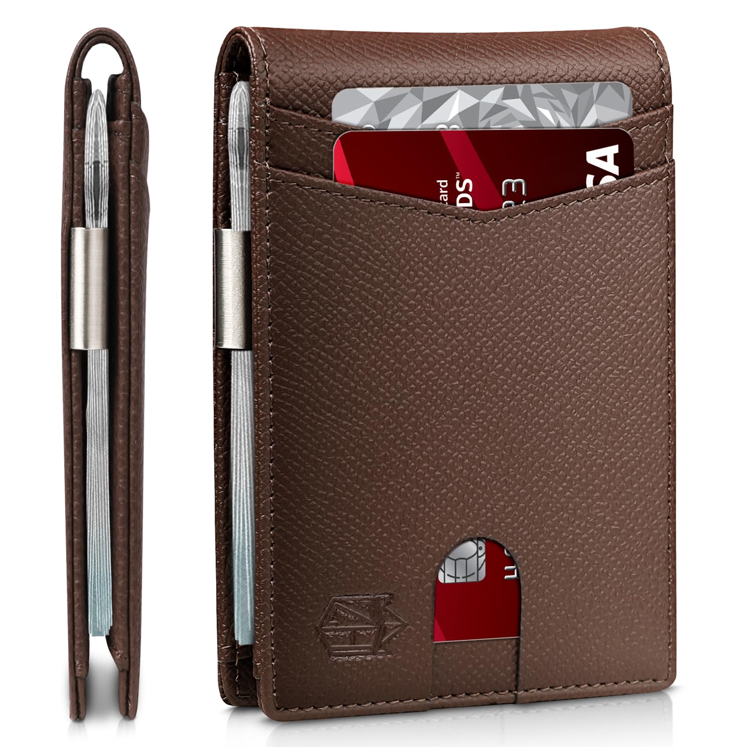 Craques slim RFID wallet for men in brown leather with card slots and money clip