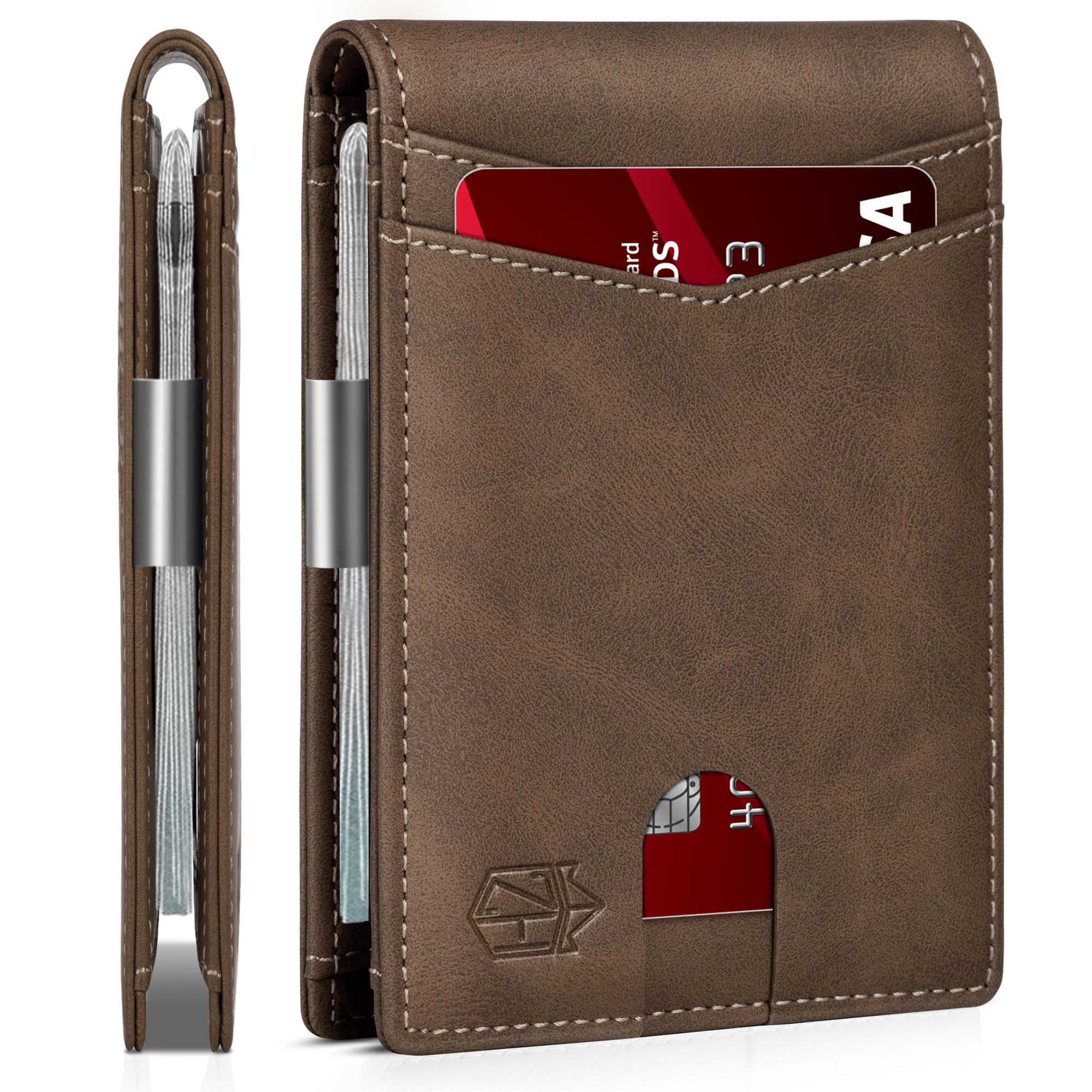 Craques brown slim RFID wallet for men with card slots and metal money clip