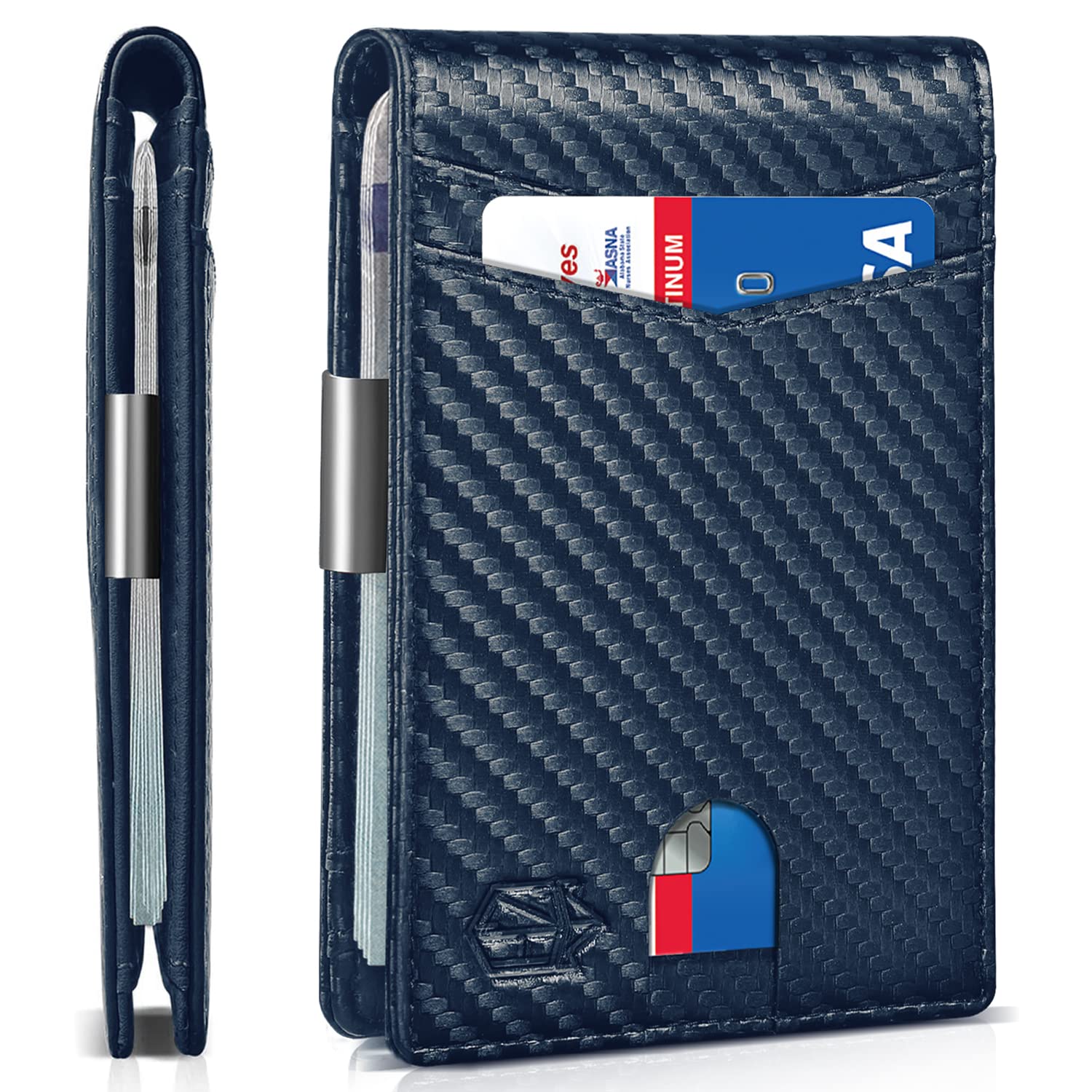 Black craques slim RFID wallet for men with carbon fiber texture and card slot