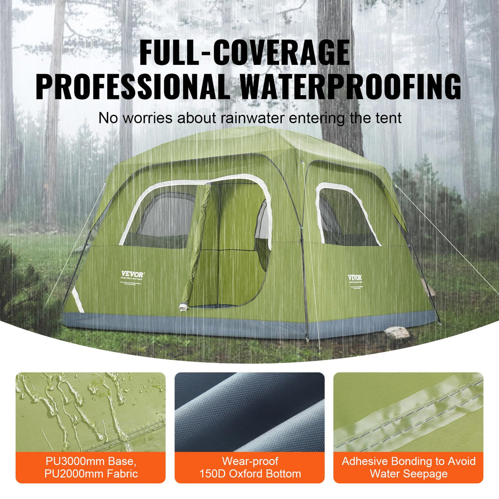 Green craques best camping tent for 4 people with full-coverage waterproofing under heavy rain