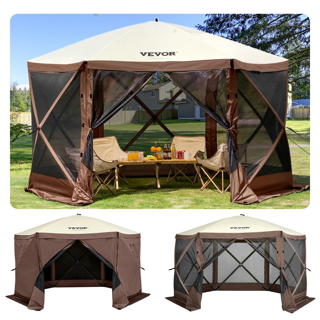 Craques VEVOR Camping Gazebo Tent with Mesh Sides - 12x12 ft / Brown